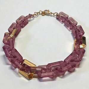 Vintage Pastel Purple Pink & Gold Tone Chain Retro Statement Necklace